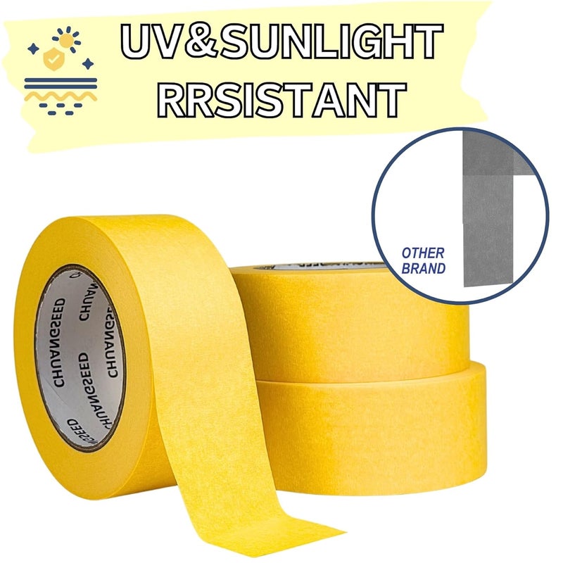 CHUANGSEED 3-Pack Yellow Painters Tape 1.88 Inches x 60 Yards Blue Masking Tape Bulk - Sharp Edge Line Technology, Produces Sharp Lines Residue-Free and Artisan Grade Wall Trim Tape - Image 5